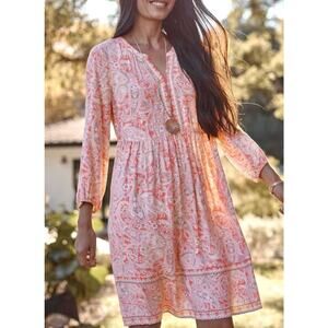 J. Jill Size 2X Paisley Print Coral Pink A Line Peasant Dress